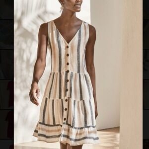 Linen Dress Sundress Beach Coastal Nautical Medium Summer